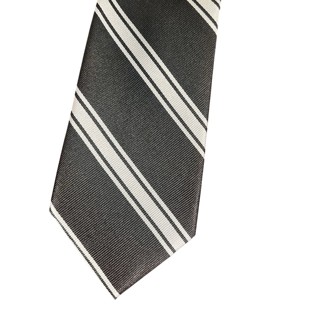 Merona Men's Tie Black‎ Gray Striped 100% Silk 57"